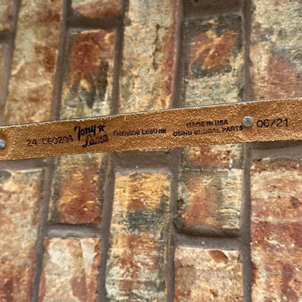 Tony Lama Western Cowboy Kids Tooled Leather Belt American Flag Floral Brown 24